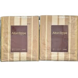 Z Gallerie Alton Stripe Curtain Panel Tan Gold Dark Rose 54" x 84" NIB Set of 2